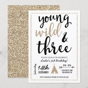 Young Wild & Three Einladung - Schwarz & Gold