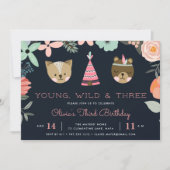 Young, Wild & Three | Einladung zur Geburtstagspar (Vorderseite)