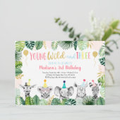 Young Wild & Three Girl Safari Einladung zum Gebur (Stehend Vorderseite)