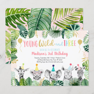 Young Wild & Three Girl Safari Einladung zum Gebur