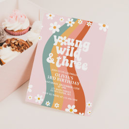 Young Wild Three Groovy daisy Regenbogen 3. Geburt Einladung