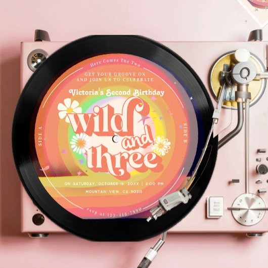 Young Wild Three Groovy daisy Regenbogen Einladung