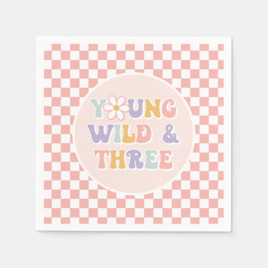Young Wild Three Groovy Pink Daisy Schachbrett Serviette (Vorderseite)