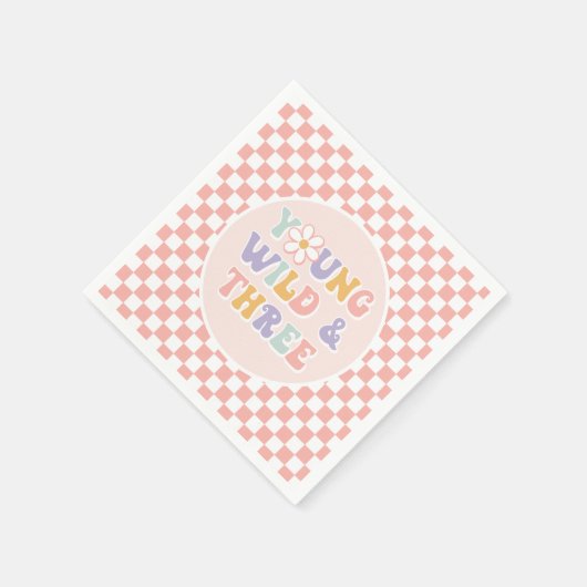 Young Wild Three Groovy Pink Daisy Schachbrett Serviette (Ecke)