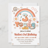 Young Wild & Three Groovy Rainbow 3. Geburtstag Einladung (Vorderseite)