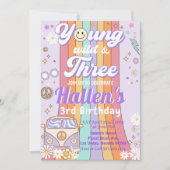 Young Wild & Three Groovy Rainbow 3. Geburtstag Einladung (Vorderseite)