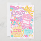 Young Wild & Three Groovy Rainbow Birthday Party Einladung (Vorderseite)