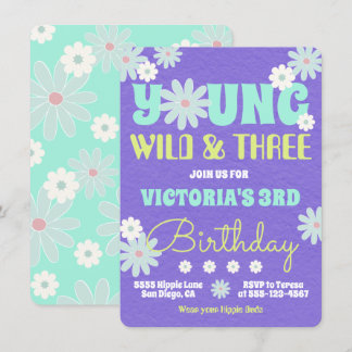 Young Wild & Three Hippie Birthday Party Einladung