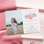 Young Wild & Three Kids Third Birthday Party Photo Einladung<br><div class="desc">Adorable boho style party invitation's for your little one's third birthday party feature a pink teepee illustration, flanked by pastel flowers and leaves. "Young, wild and three" appears in peach lettering. Personalize with your three year old's birthday party details in modern and whimsical peach and gray lettering, and add a...</div>