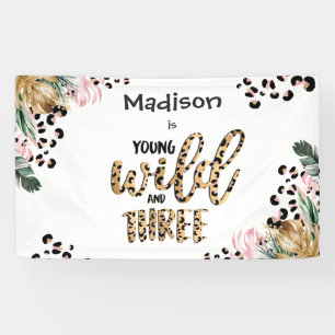Young Wild & Three Leopard Print Jungle Geburtstag Banner