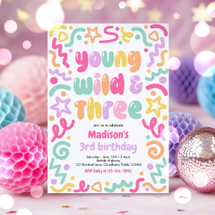 Young Wild & Three Luftballons zum 3. Geburtstag Einladung