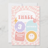 Young Wild & Three | Mädchen 3. Retro Geburtstag Einladung (Vorderseite)