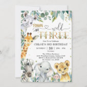Young Wild & Three Party Animals Boy 3rd Birthday Einladung (Vorderseite)