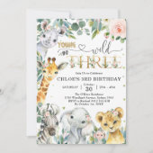 Young Wild & Three Party Animals Girl 3rd Birthday Einladung (Vorderseite)