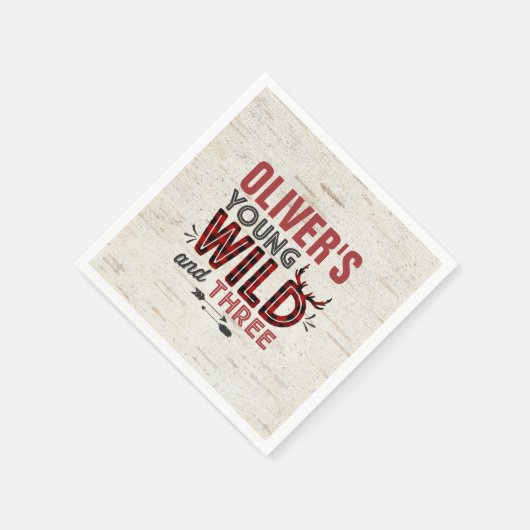 Young Wild & Three Party Napkin Rustic Lumberjack Serviette (Ecke)