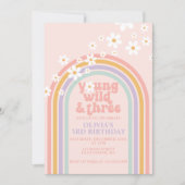 Young Wild Three Pastel Regenbogen 3. Geburtstag Einladung (Vorderseite)