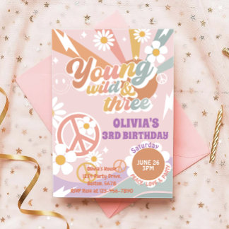 Young Wild Three Peach Liebe Party 3. Geburtstag Einladung