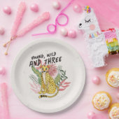 Young Wild Three Pink Cheetah Kids Birthday Party Pappteller (Party)
