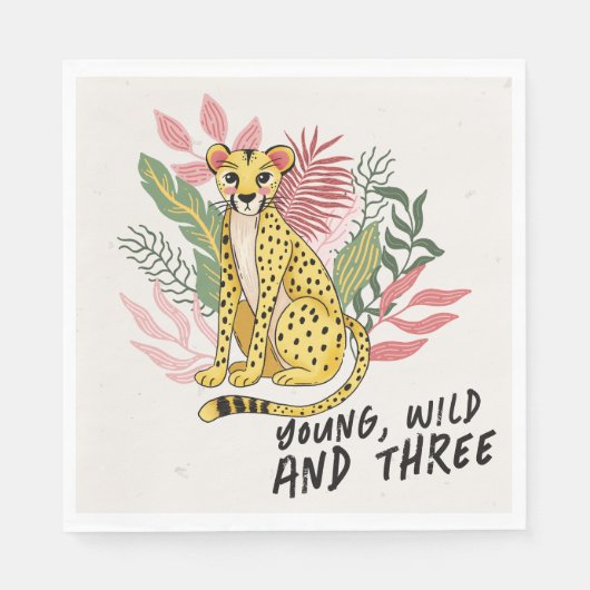 Young Wild Three Pink Cheetah Kids Birthday Party Serviette (Vorderseite)