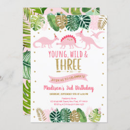 Young Wild & Three Pink Dinosaurier Geburtstag Einladung