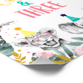 Young Wild & Three Pink Party Animal Birthday Sign Poster (Ecke)