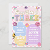 Young Wild Three Preppy Patch 3. Geburtstag Party Einladung (Vorderseite)