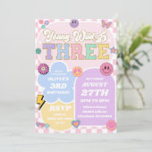 Young Wild Three Preppy Patch 3. Geburtstag Party Einladung (Stehend Vorderseite)