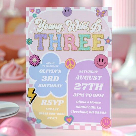 Young Wild Three Preppy Patch 3. Geburtstag Party Einladung