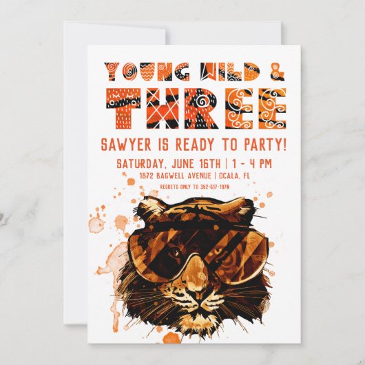 Young, Wild & Three | Punk Tiger Einladung (Vorderseite)