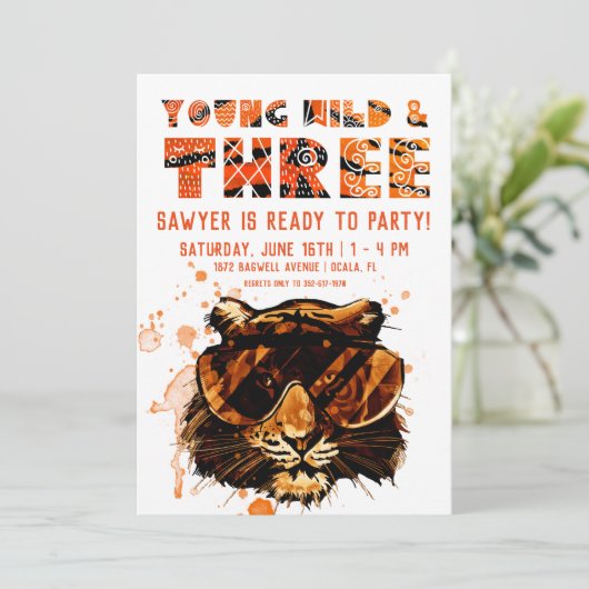 Young, Wild & Three | Punk Tiger Einladung (Stehend Vorderseite)