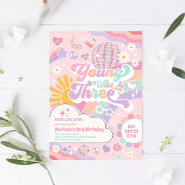 Young Wild & Three Rainbow Disco Sun 3rd Birthday Einladung