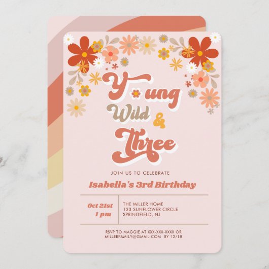 Young Wild & Three Retro 3. Geburtstag Einladung (Vorne/Hinten)