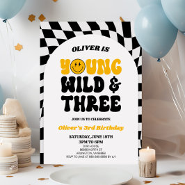Young Wild & Three Retro Erstes 3. Geburtstags-Par Einladung