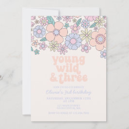 Young Wild Three Retro Floral 3. Geburtstag Einladung