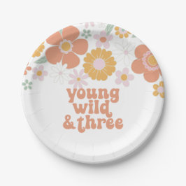 Young Wild Three Retro Floral Geburtstag Pappteller
