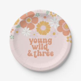 Young Wild Three Retro Floral Geburtstag Pappteller