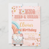 Young Wild Three Retro Rainbow 3. Geburtstag Einladung (Vorderseite)