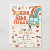 Young Wild Three Retro Rainbow 3. Geburtstag Einladung (Vorderseite)