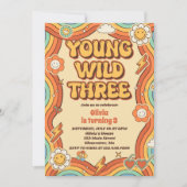 Young Wild Three Retro Rainbow 3. Geburtstag Einladung (Vorderseite)