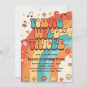 Young Wild Three Retro Rainbow 3. Geburtstag Einladung (Vorderseite)