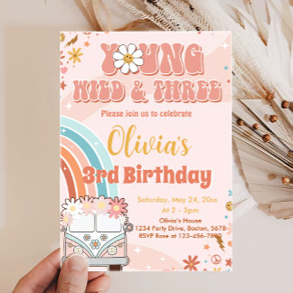 Young Wild Three Retro Rainbow 3. Geburtstag Einladung