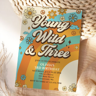 Young Wild Three Retro Rainbow 3. Geburtstag Einladung