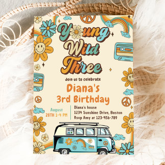 Young Wild Three Retro Rainbow 3. Geburtstag Einladung