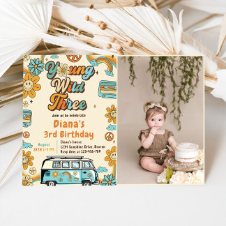 Young Wild Three Retro Rainbow 3. Geburtstag Einladung