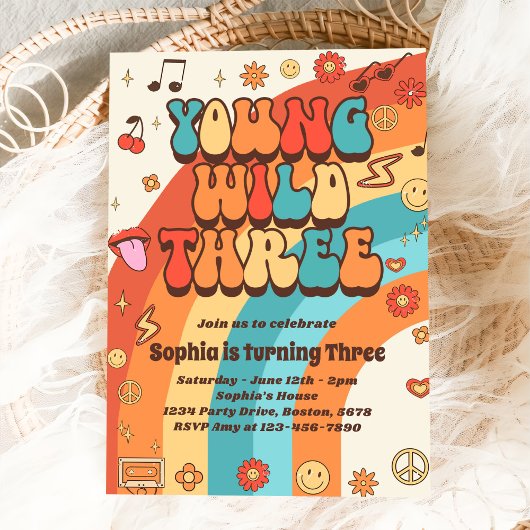 Young Wild Three Retro Rainbow 3. Geburtstag Einladung