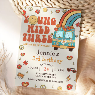Young Wild Three Retro Rainbow 3. Geburtstag Einladung