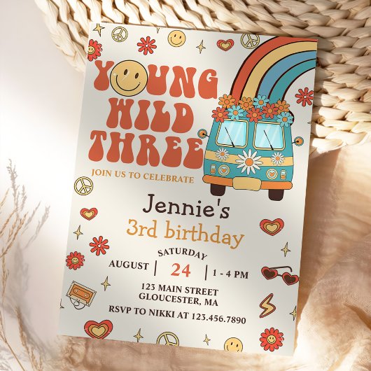 Young Wild Three Retro Rainbow 3. Geburtstag Einladung