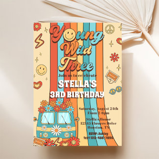 Young Wild Three Retro Rainbow 3. Geburtstag Einladung