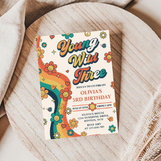 Young Wild Three Retro Rainbow 3. Geburtstag Einladung
