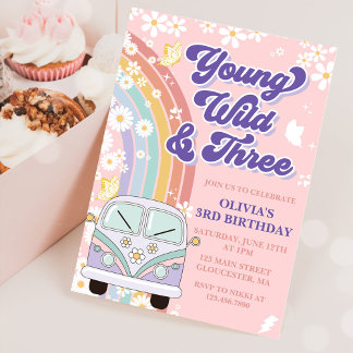 Young Wild Three Retro Rainbow 3. Geburtstag Einladung